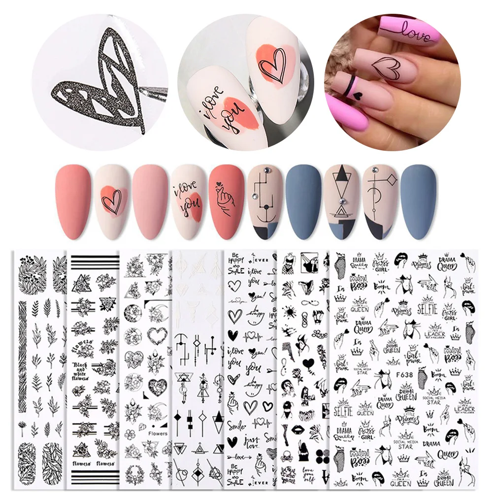 

Water Nail Decals Adhesive Nail Stickers Strong Adhesion Flower Leaf Heart French Nails Paper Nail Art Decoration Manicure Tool