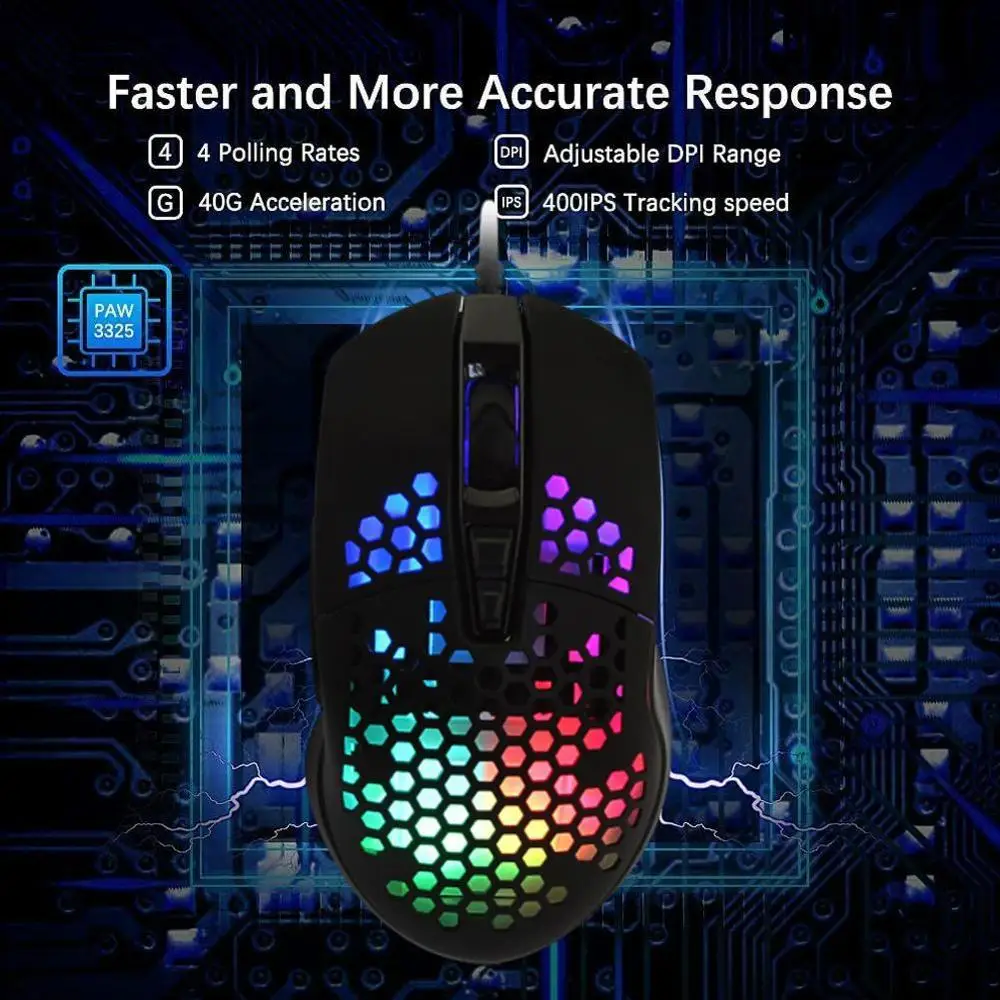 High-end 6400 Adjustable DPI Honeycomb Game Mouse Optical Wired Drivers USB RGB Light Programmable Gaming For PC Computer | Компьютеры и