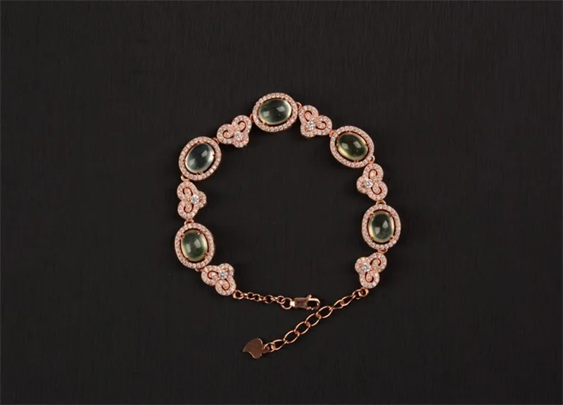 

SHIQING Boutique nature Prehnite 7*9mm 925 sterling silver heart gemstone bracelet for her
