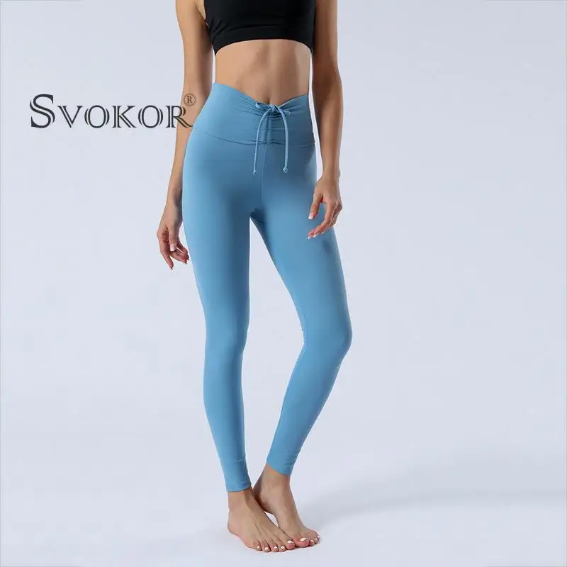 

Женские леггинсы с высокой талией SVOKOR, уникальные эластичные спортивные Леггинсы с завязками для фитнеса, Удобные леггинсы с глубоким v-обр...