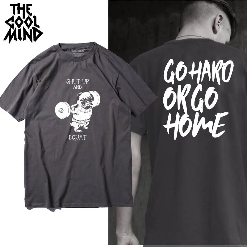 Мужская футболка COOLMIND go hard or home с принтом мопса 100% хлопок коротким рукавом и