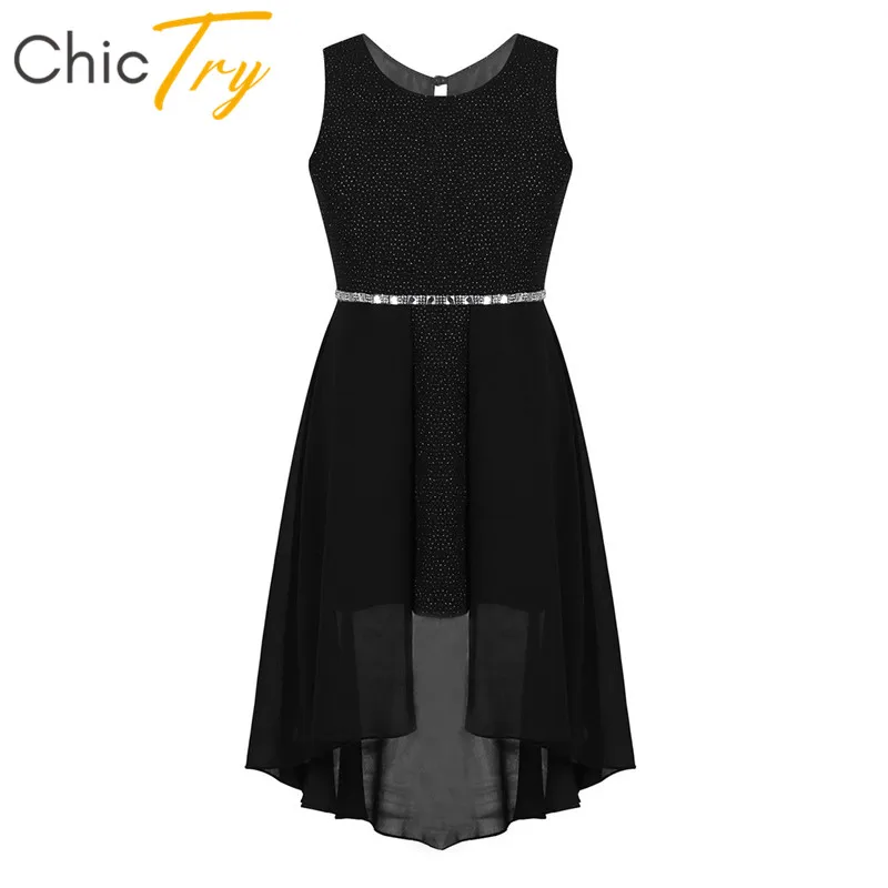 ChicTry Дети Подростки Элегантный без рукавов Блестящие Стразы шифон девушки день