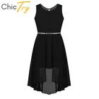 ChicTry Дети Подростки Элегантный без рукавов Блестящие Стразы шифон девушки день рождения Выпускной бальное платье социальные танцы костюм