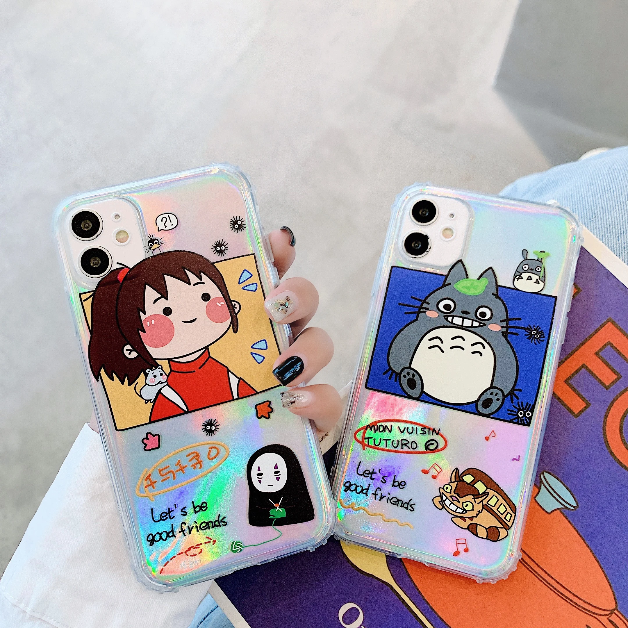 

Japan Cartoon Totoro Spirited Away Ghibli Miyazaki Anime Kaonashi Case For iPhone 11 12 Pro X XS Max XR 7 8Plus Laser Paper Case