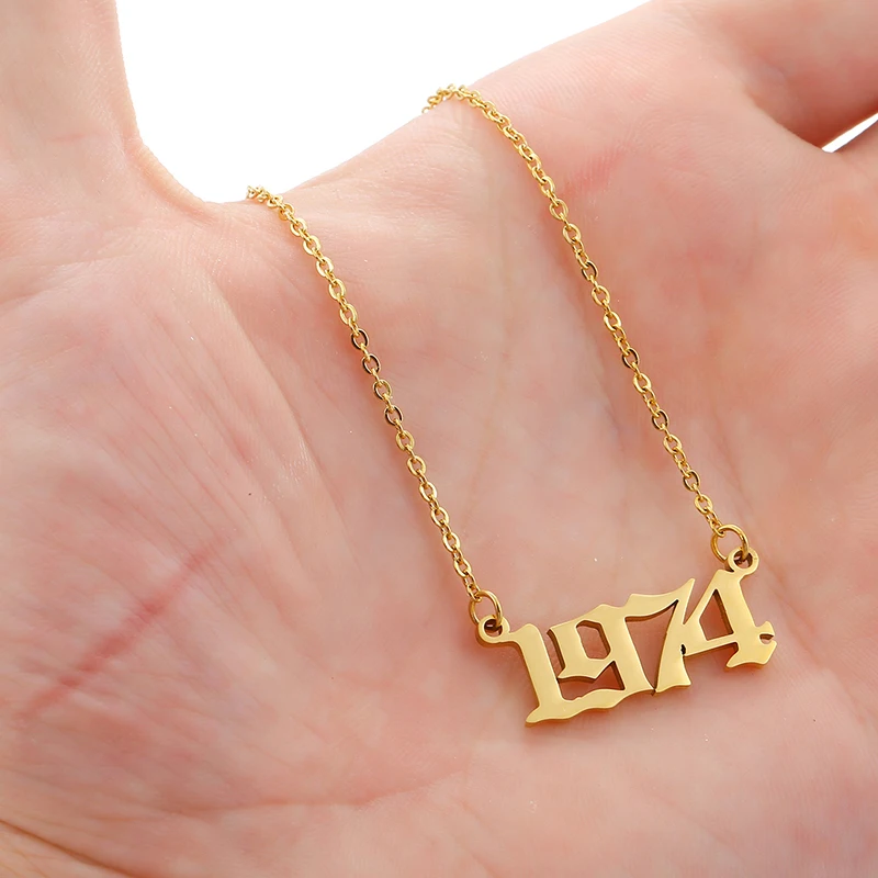Custom Year Necklace for Women Old English Number Personalized Year Number 1974 1975 1976 1977 1978 1979 Birthday Jewelry Gift