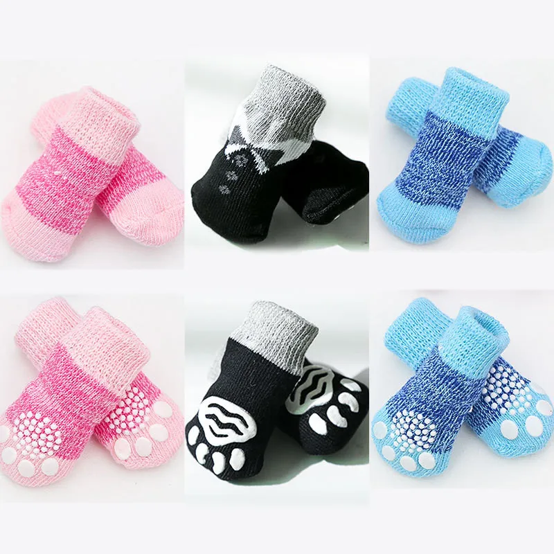 

4pcs Warm Puppy Dog Socks Soft Cat Knits Socks Cute Cartoon Anti Slip Socks Puppy Dog Shoes for Small Medium Dogs Pet Products