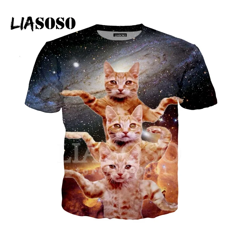 Мужская футболка с 3D принтом забавного космоса кошки игры на пианино летние