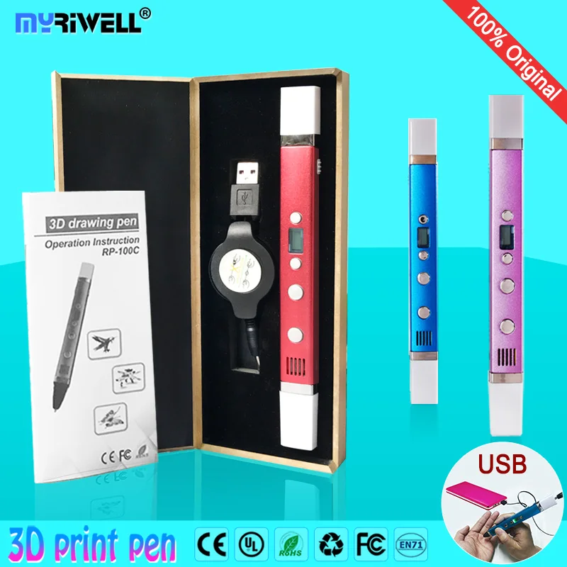 myriwell 3d ручка для рисования，LED дисплей，USB-зарядка，3д ручка 3d pen 3d pens Позволяет детям делать бесплатную живопись 3 д ручка 3 д триде ручка 3d руч...