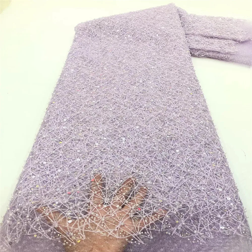 

Latest High Quality African Tulle Lace Fabric With sequins and bead Embroidered Nigerian For Women Wedding ROF325-410