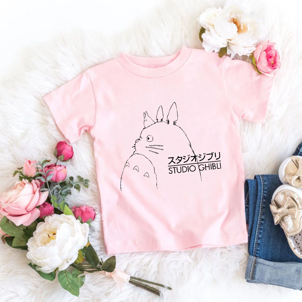 

Boys Girls Short Sleeve Summer Fashion Pink Tops Tee Unisex Kids Tshirt 2-14 Years Children Totoro Print Funny Baby T shirt