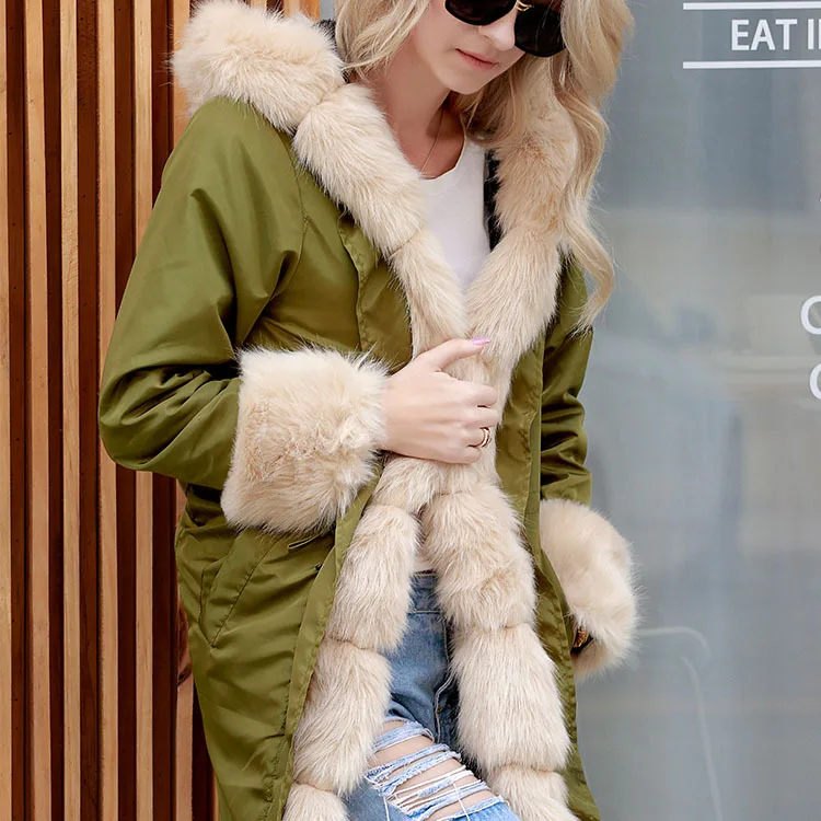 

Slim and warm women's coat Long Hooded Coat army coat overcome