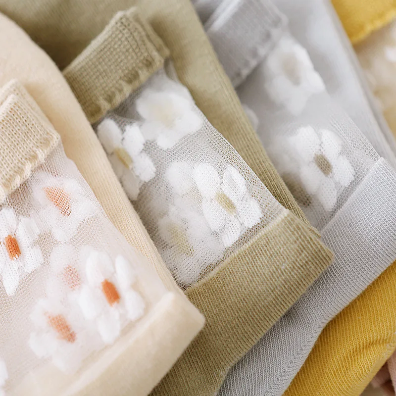 Весенние женские носки с цветами милые прозрачные хлопковые нескользящие тонкие