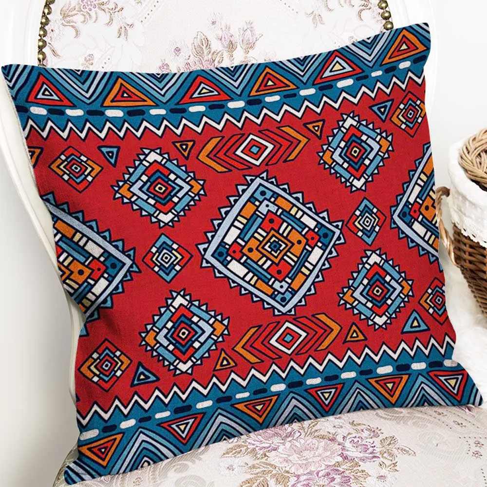 

Indian Mandala Pattern Blue Linen Throw Vintage Pillow Cushion Cover Car Decor Home Decoration Bed Sofa Geometry Pillowcase