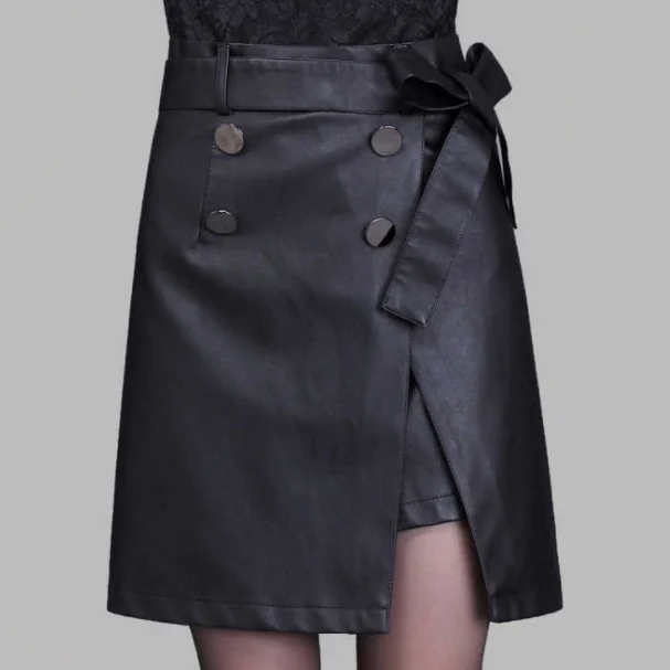 Осенне зимняя кожаная юбка размера плюс 5XL Женская одежда Faldas тонкие черные