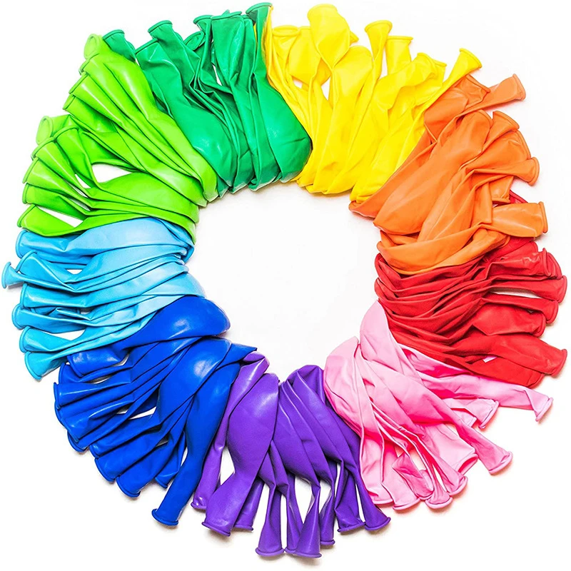 

Balloons Rainbow Set (100 Pack) 12 Inches Assorted Bright Colors Made With Strong Multicolored Latex For Helium Or Air Use