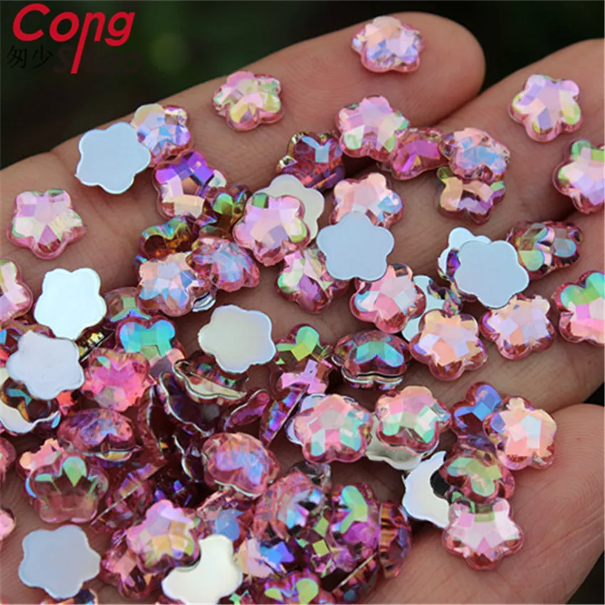100 шт. 8 мм Цветок 3D камешки для дизайна ногтей flatback Кристаллы акриловые Стразы AB