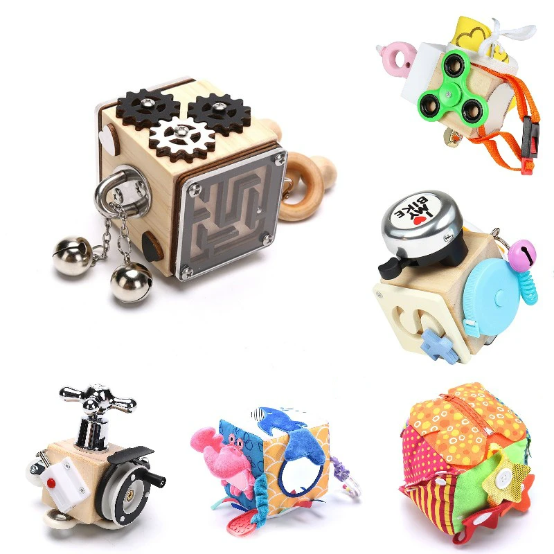 

Деревянный занятый куб, Детский обучающий замок для рук, обучающая коробка для раннего обучения, бушюрная доска, фиджет-куб, Детские обучающ...