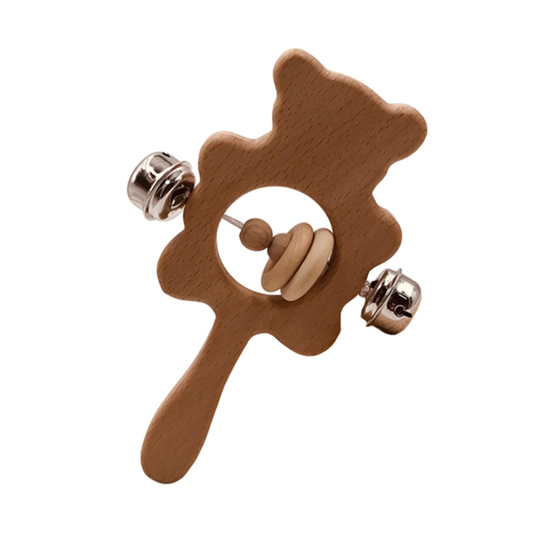 Kissteether-mordedor de oso oblicuo de madera para beb&eacute;, sonajeros de dentici&oacute;n Natural, juguete de agarre, regalo para Baby Shower-4