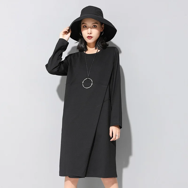 Женское повседневное свободное платье миди с длинным рукавом размера плюс