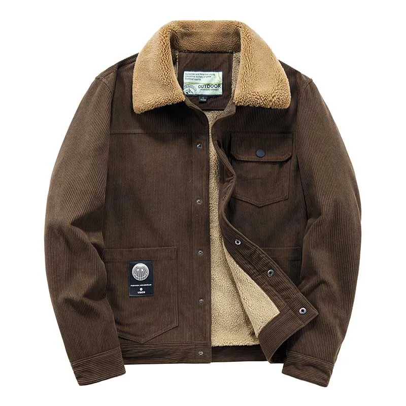 

Mcikkny Winter Men Warm Corduroy Jackets And Coats Fleece Lined Thermal Outwear Tops For Male Clothing Size M-5XL Windbreak