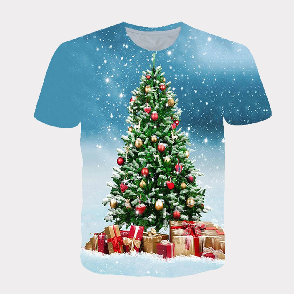 

3D digital printing Christmas men's and women's short-sleeved T-shirt