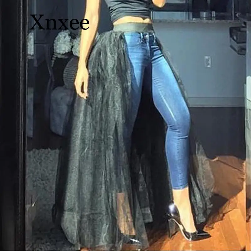 Женская сетчатая юбка-пачка белая и черная Тюлевая юбка макси со съемной