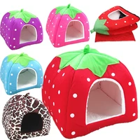 foldable soft winter leopard dog bed strawberry cave dog house kennel nest dog fleece cat bed pet product cat house bed
