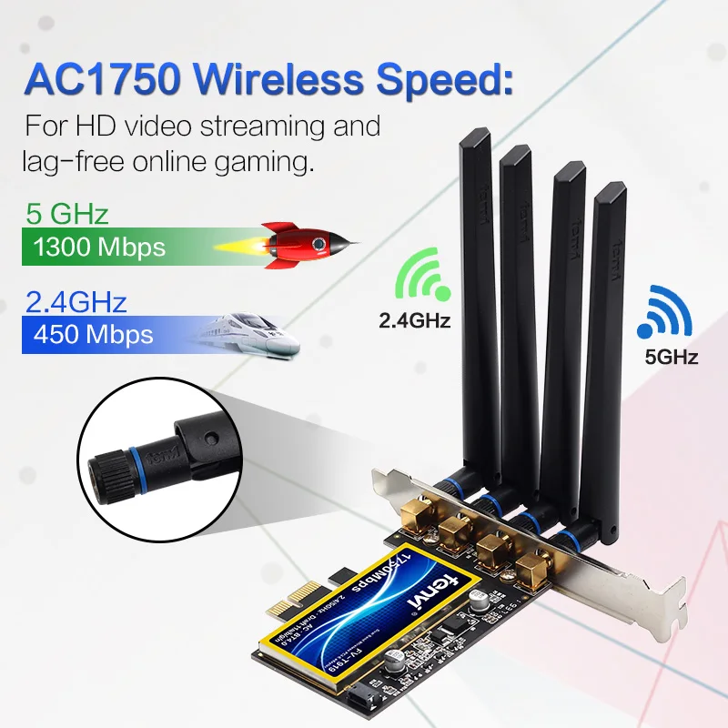 Fenvi T919 BCM94360CD 1750Mbps PCIe Wireless Adapter Handoff MacOS Hackintosh 802.11ac Dual Band 2.4/5Ghz Bluetooth4.0 WiFi Card