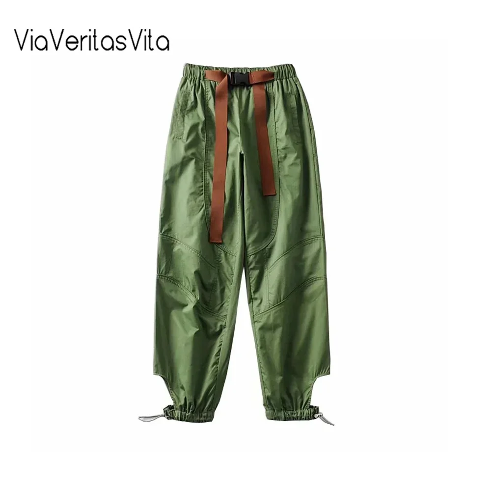 

Женские брюки-карго, шаровары с поясом, эластичные, с вырезами, свободные, для бега, женские спортивные штаны, уличная одежда, Armygreen