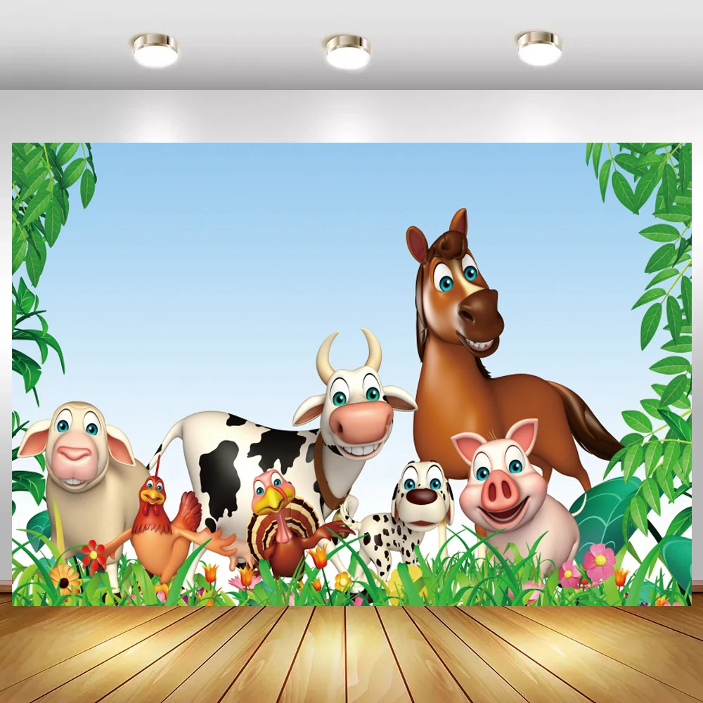 

Cartoon Animals Jungle Party Baby Shower Photo Background Safari Tropical Leaves Newborn 1ST Birthday Backdrop Photography
