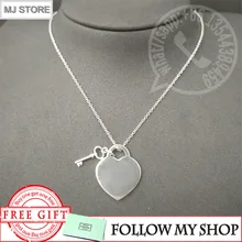 Hot Sale Fashtion Classic S925 Sterling Silver Heart Shaped Silver Key Pendant Necklace For Women Luxury Brand Jewelry Fine Gift