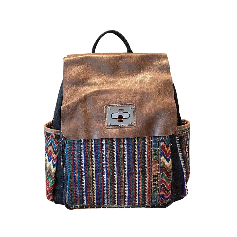 

women national style backpack for female stylish causal demin large capacity travel daypack