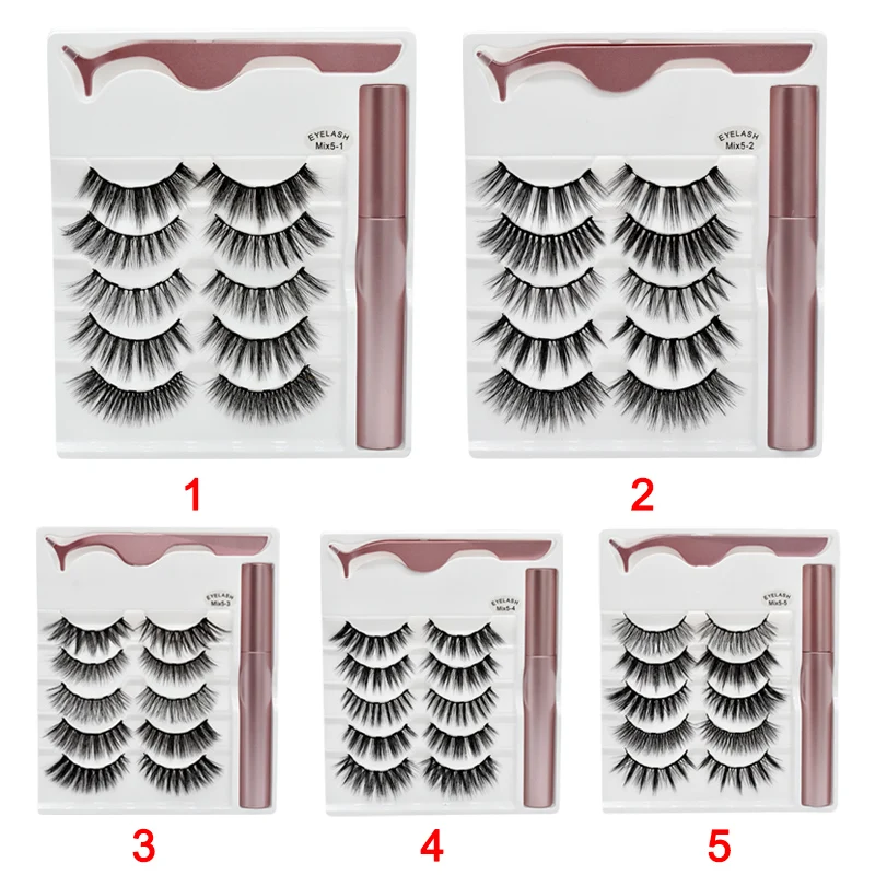 5 пар магнитных смешанных накладных ресниц Магнитная жидкая подводка для глаз