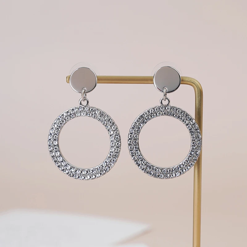 

Dress Rhinestone Circle Statement Earrings Shiny Crystal Geo Pendant Stud Earrings Wedding Party Jewelry Accessories