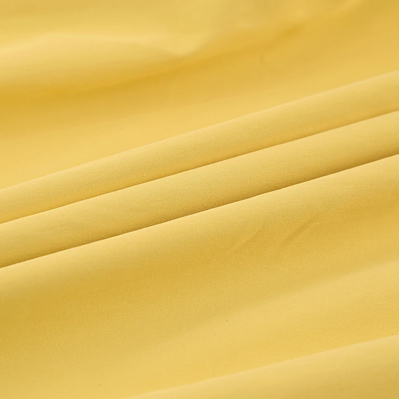 

ONEINALL Yellow Elegant Dresses For Women V-neck Puff Half Sleeve High Waist Mini Crinkle Dress Females Summer Clothing 2021 New