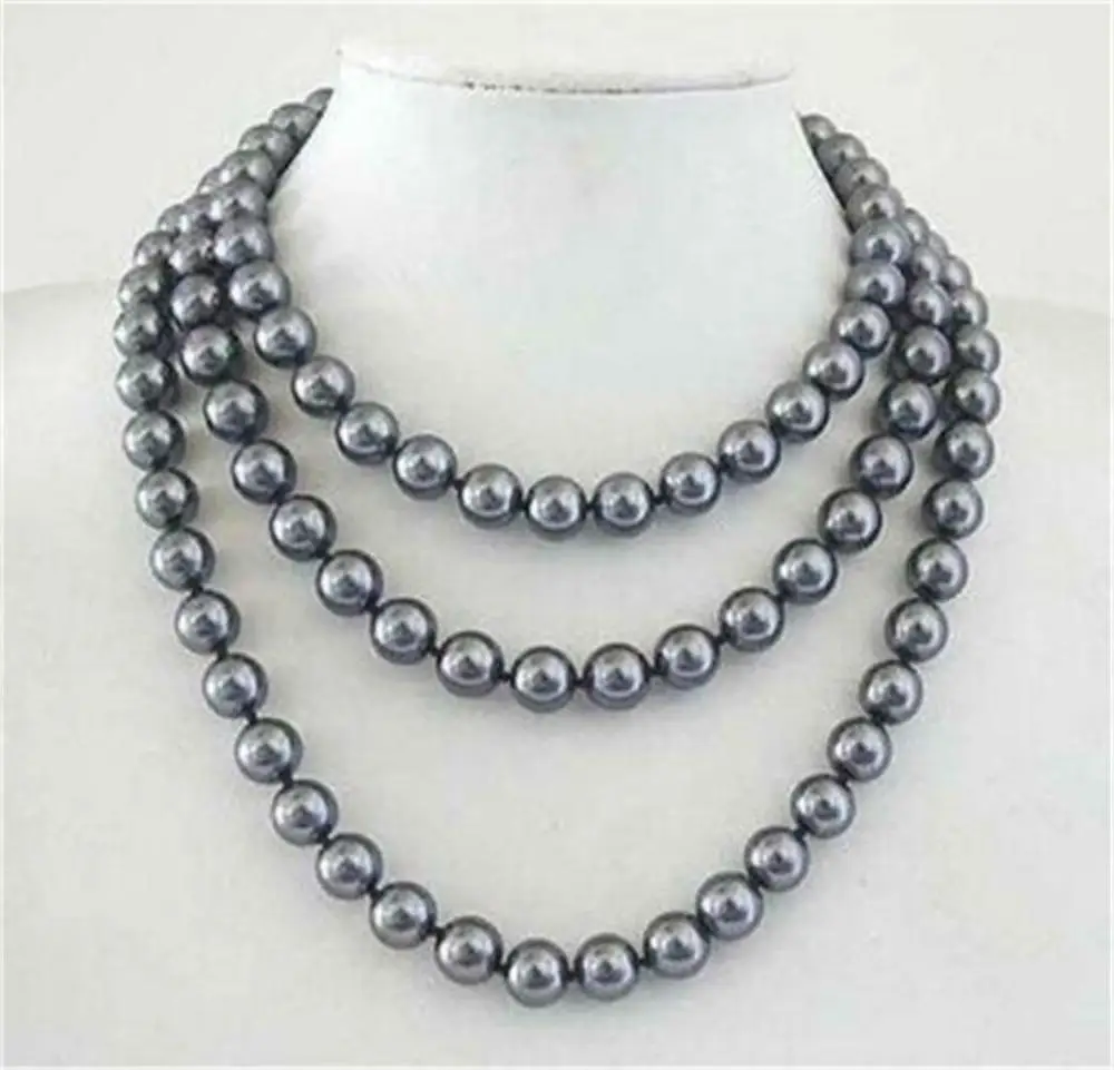 

Beautiful 10mm South Sea Dark Grey Shell Pearl Necklace Long 50'' AAA+