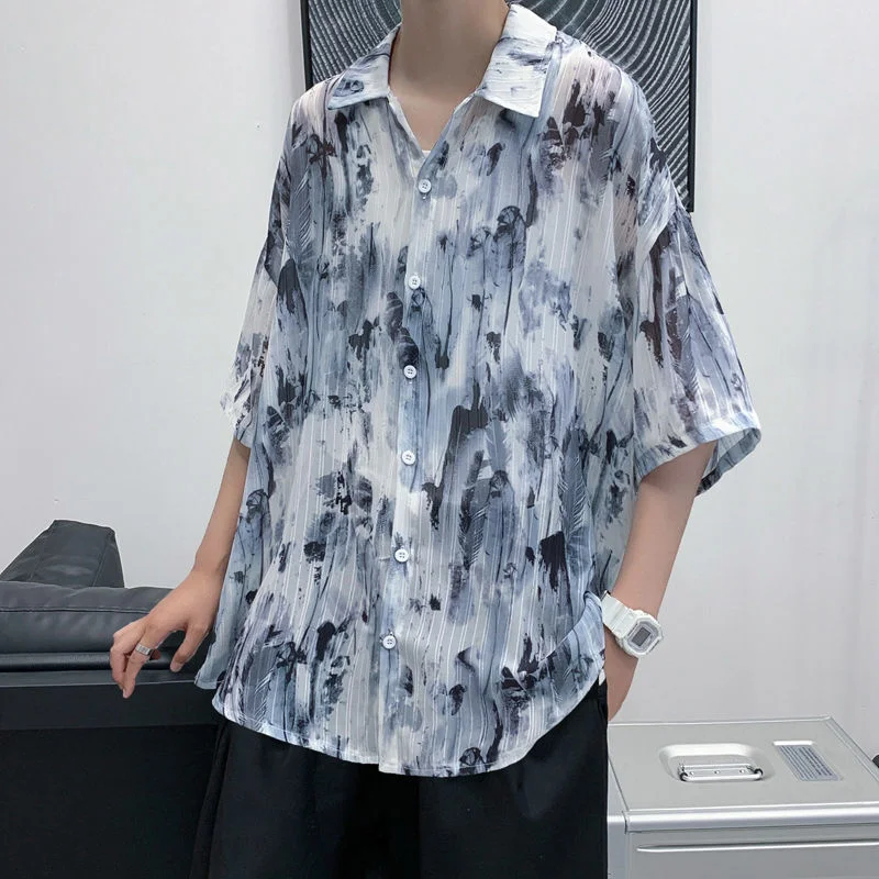

Beach Short Sleeve Shirts Printed Loose Summer Tops Male Clothes Hiphop Streetwear Casual Thin Breathable Sunscreen Coat M-7XL