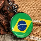 Часы наручные с рисунком флага Бразилии, кварцевые карманные ретро-часы с гладкой черной подвеской, сувенирные антикварные Подарочные для мужчин и женщин