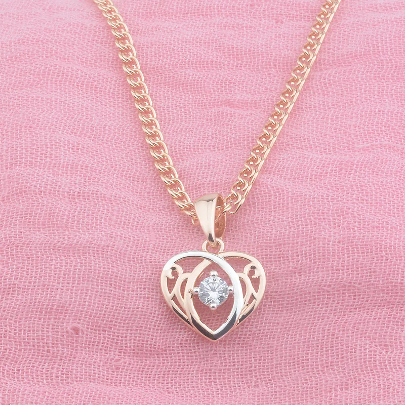 Женские ожерелья с подвесками FJ в форме сердца 3 вида розовое золото 585