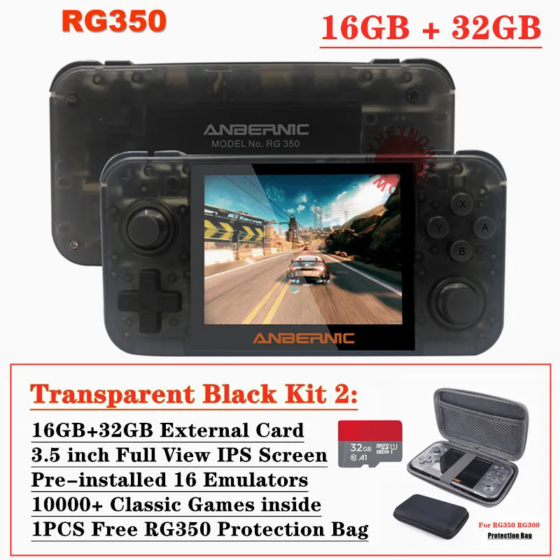 Transparent B 48GB HEYNOW RG350 Linux система Ретро игровая консоль 3,5 дюймов ips экран RG 350 портативный игровой плеер 32G/64G карта 10000+ игровой 16 эмулятор - Цвет: Transparent B 48GB