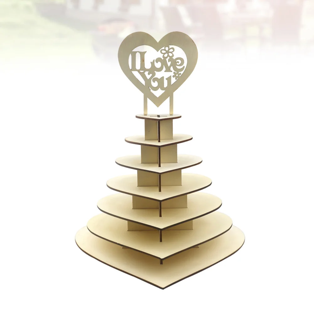 

1pc 7-layer Personalised Heart Wedding Display Stand Party Centrepiece Wedding Party Cake Cupcake Tree Tower Show Ornament (Wood