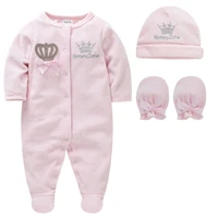2021 pink baby clothes set 3 pcs romperhatglove thicken cotton newborn body bebe jumpsuit toddler overalls pajamas