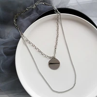 punk round pendant necklaces for women man chain clavicle collares minimalist gothic jewelry gifts new fashion necklace