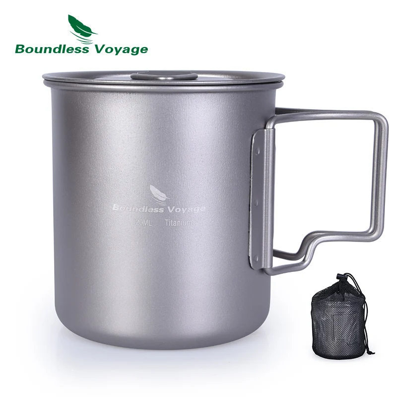 Cup with lid Boundless Voyage 420 мл титановая чашка для чая, чашка для воды, кружка для молока, кофе, складная ручка, посуда с крышкой для кемпинга, пикника на открытом воздухе - Цвет: Cup with lid