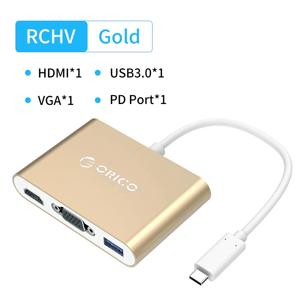 RCHV-Gold ORICO usb-хаб USB C к HDMI VGA type-C PD зарядный адаптер док-станция для MacBook Pro/huawei аксессуары type C USB 3,0 разветвитель концентратор - Цвет: RCHV-Gold