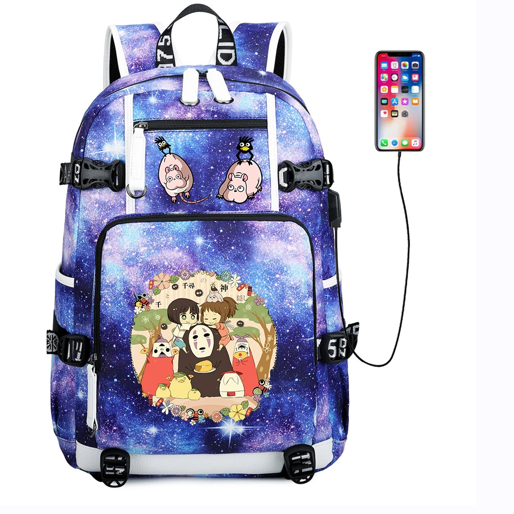 

Холщовый школьный ранец на молнии с аниме-рисунком, повседневная сумка с USB-зарядкой, сумка на плечо для ноутбука, дорожная сумка
