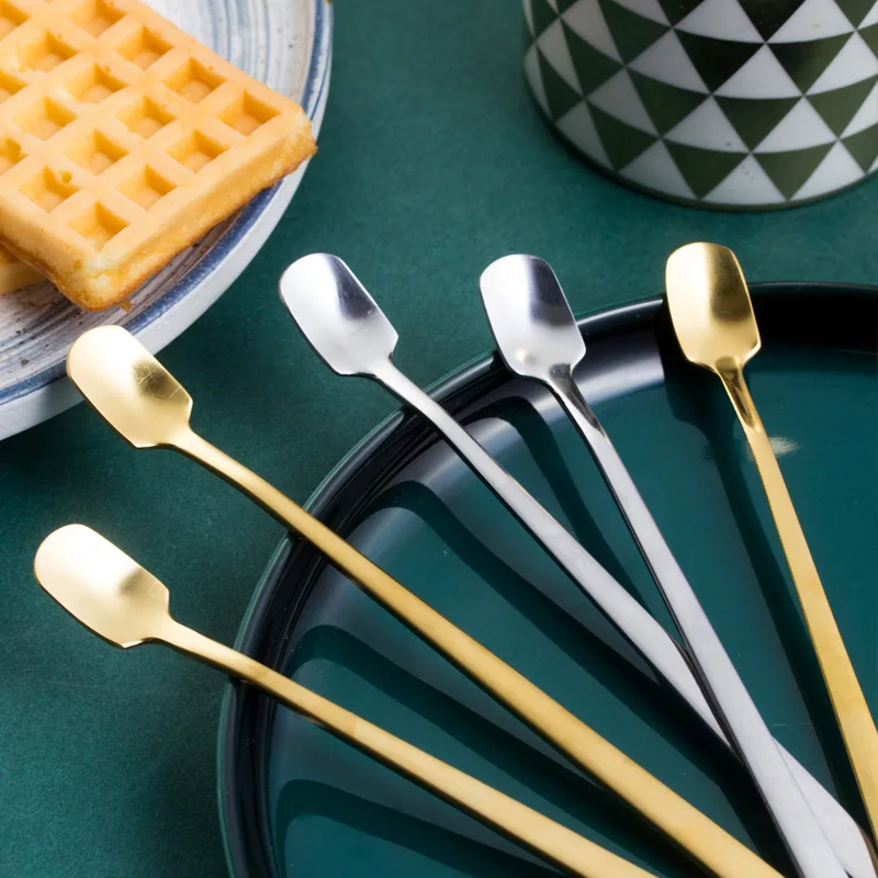 

Korean stainless steel spoon mixing spoon gold spoon stainless steel long handle spoon creative stainless steel coffee spoon ice