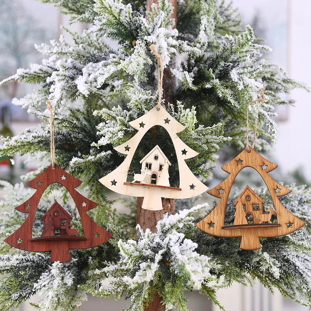 

Christmas Tree Pendant Wooden Christmas Tree Hanging Ornament Xmas Decoration Home Party Decor Noel Natal New Year DIY Crafts