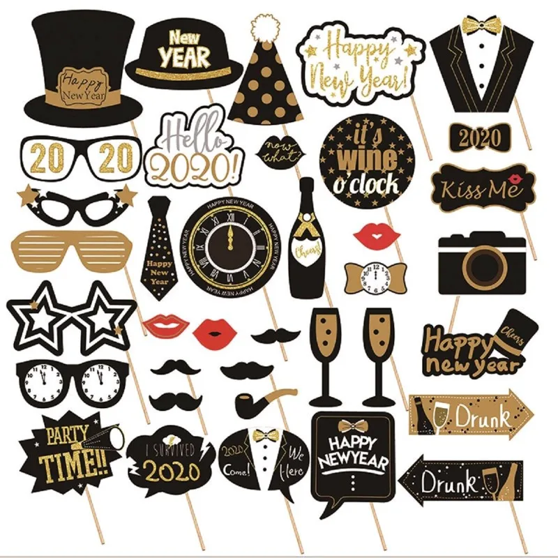 36 шт. с новым годом 2020 баннер Photo Booth Prop маска усы декор для рождественской