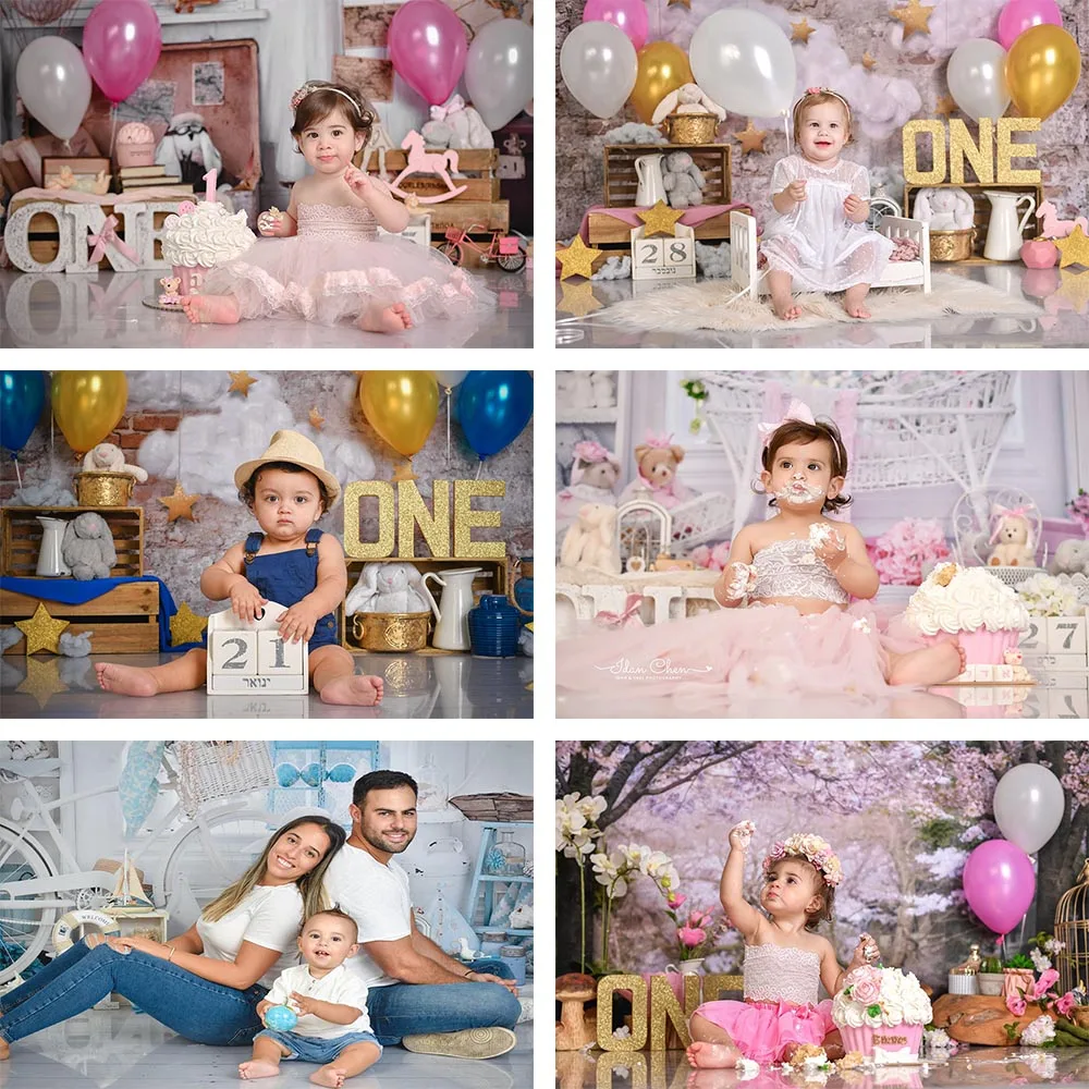 1st торт ко дню рождения Smash фон для фотосъемки с изображением розовых воздушных